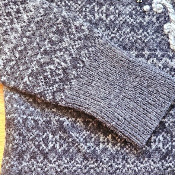 Eddie Bauer Womens Grey Fair Isle Lambs Wool Cashmere Cardigan Sweater Beaded M - Picture 5 of 12